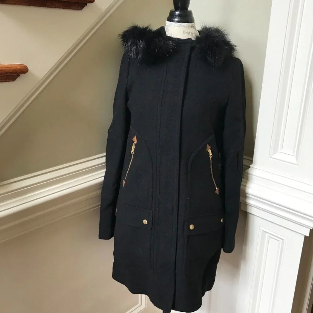 NWT JCrew Chateau Parka Jacket Coat Womens 2 Black Hooded Stadium Cloth NEW - Picture 5 of 12